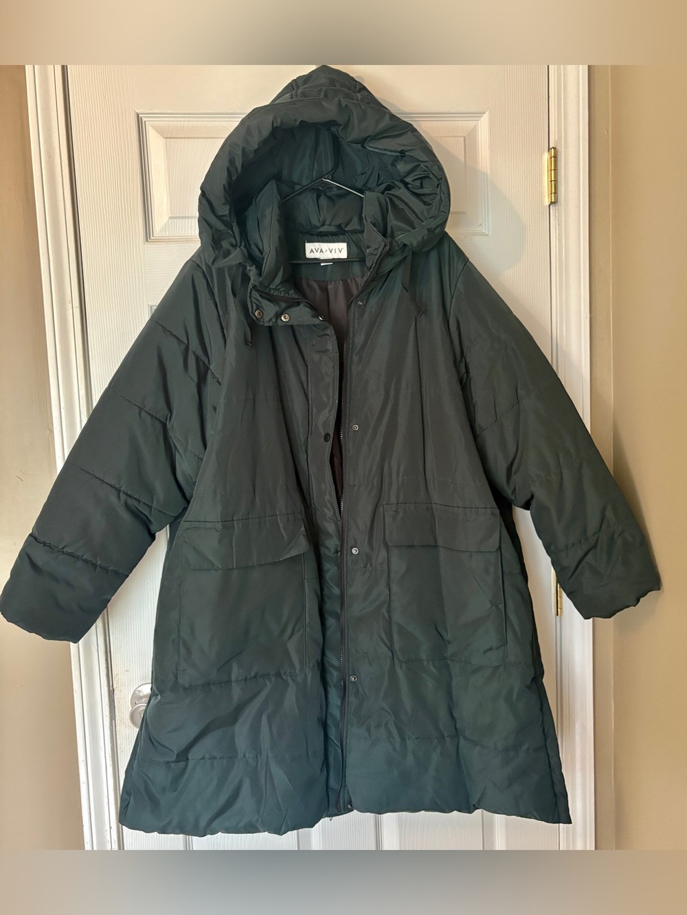 AVA + VIV Dark Green Hooded Puffer Long Coat SIZE 3X